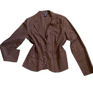 Boston Proper 14 Lightweight Shacket Blazer Top 100% Cotton Eyelet Brown 106M